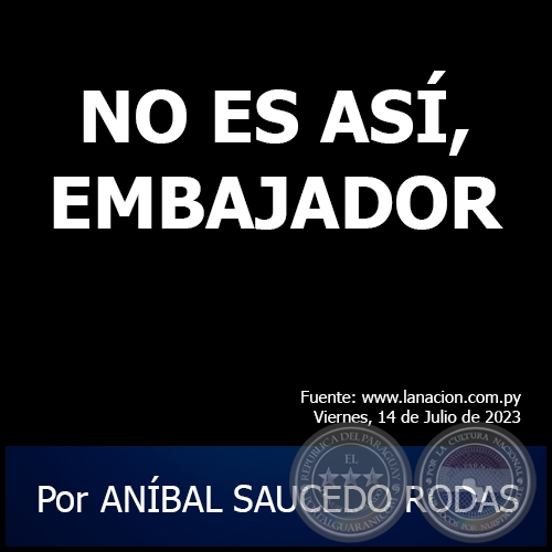 NO ES ASÍ, EMBAJADOR - Por ANÍBAL SAUCEDO RODAS - Viernes, 14 de Julio de 2023